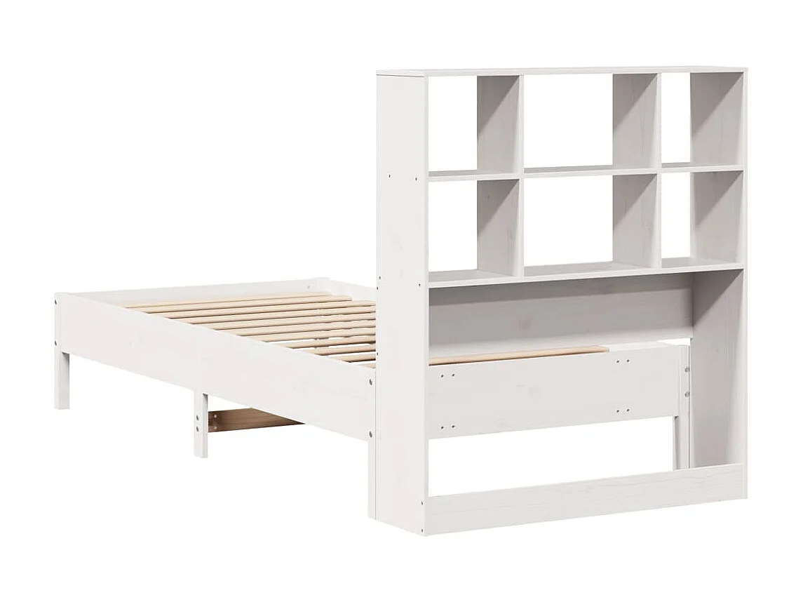 Cama con estantería sin colchón madera maciza blanco 90x200 cm