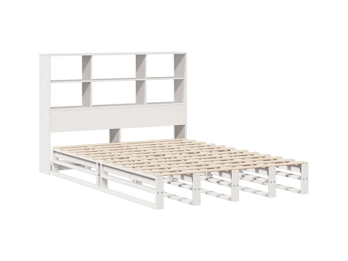 Cama con estantería sin colchón madera maciza blanca 160x200 cm