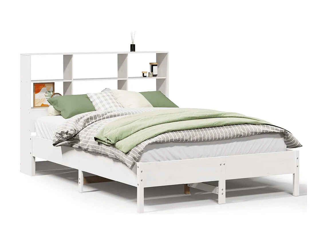 Cama con estantería sin colchón madera maciza blanca 120x190 cm