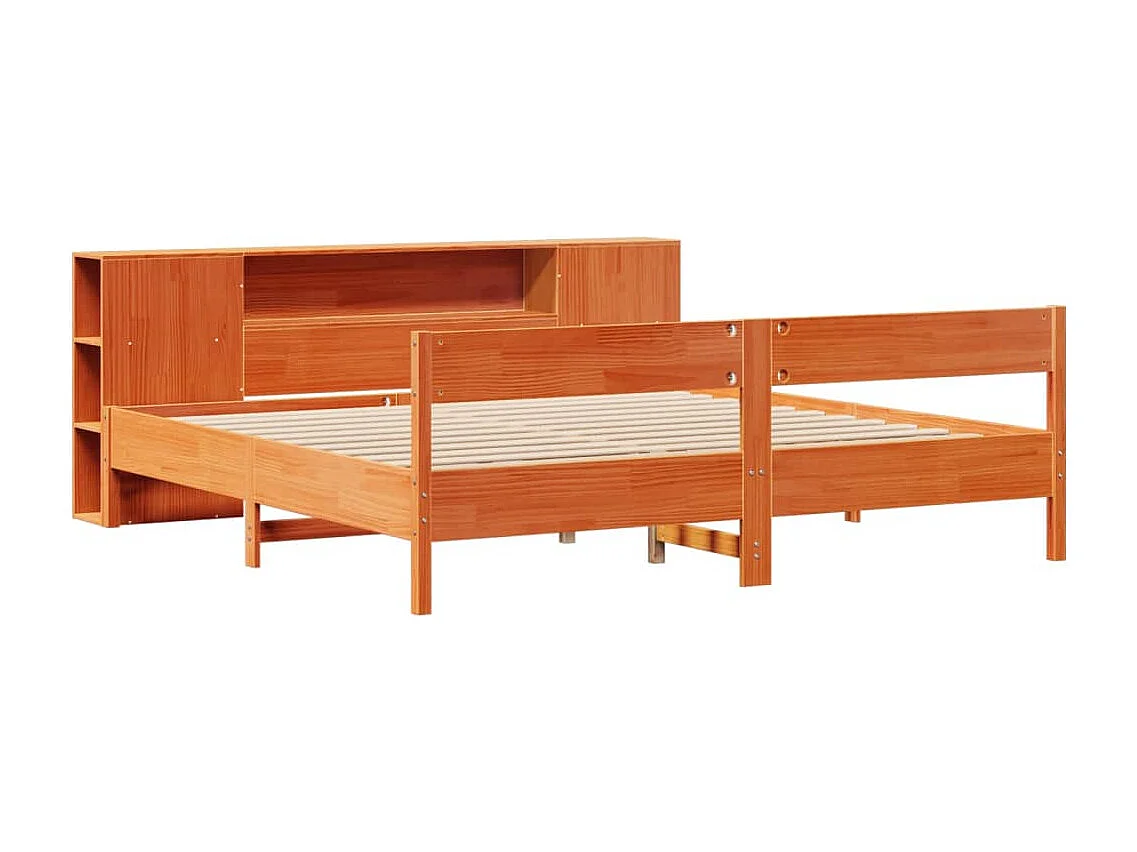 Bed met boekenkast zonder matras grenenhout wasbruin 180x200 cm