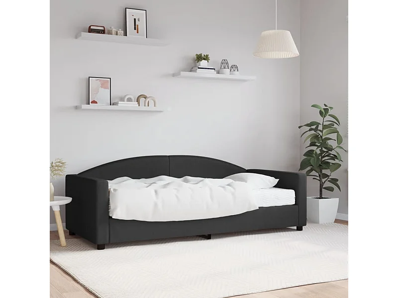 Sofá cama con colchón tela negro 90x190 cm