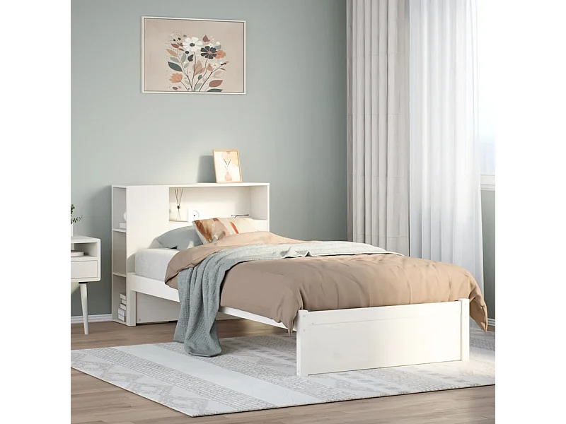 Bed met boekenkastukkenzonder matras grenenhout wit 100x200 cm