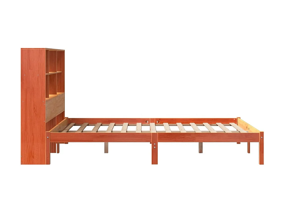 Bed met boekenkastukkenzonder matras grenenhout wasbruin 135x190 cm
