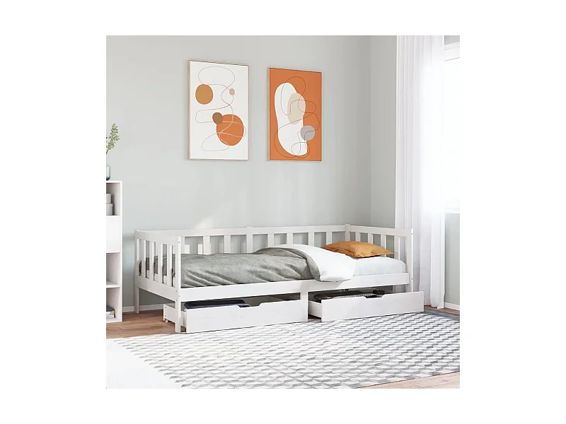 Slaapbank met lades 90x200 cm massief grenenhout wit