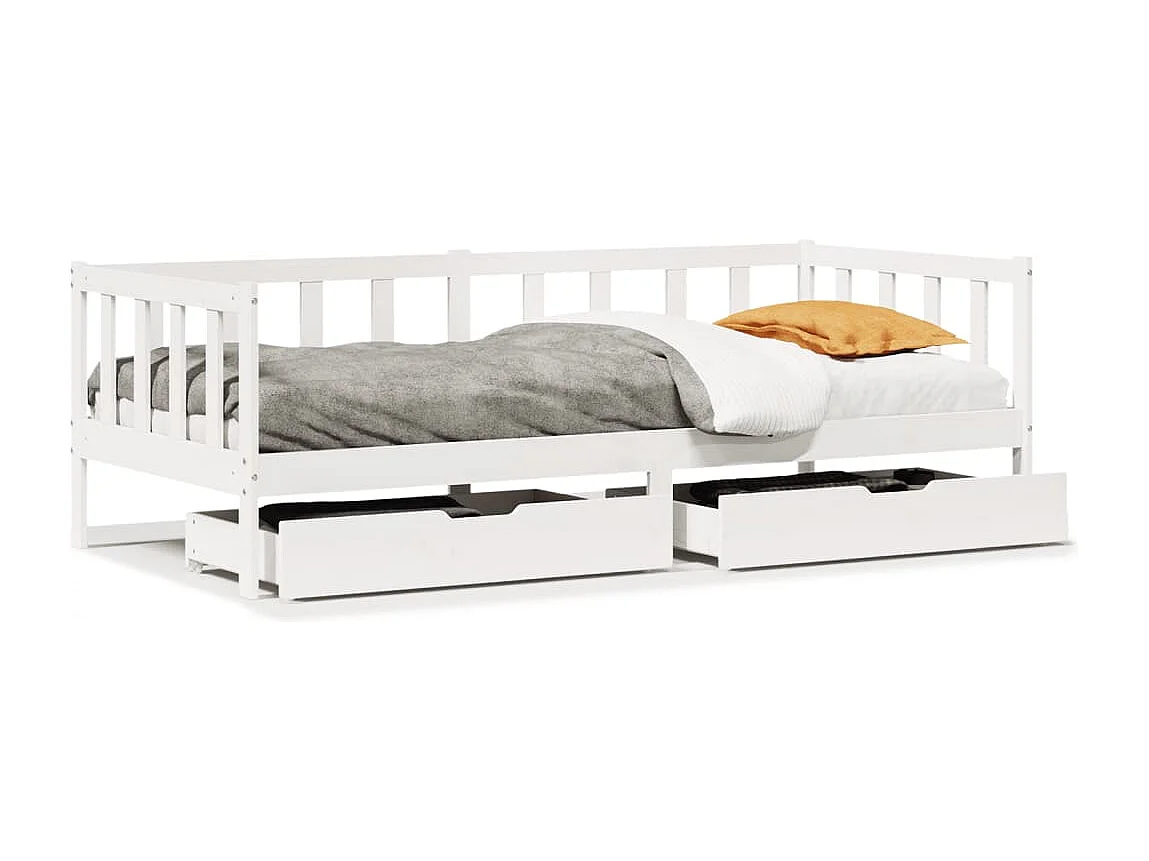 Sofá cama con cajones madera maciza de pino blanco 90x200 cm