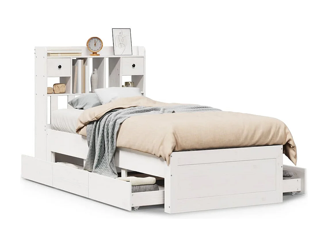 Cama com estante sem colchão 90x200 cm pinho maciço branco