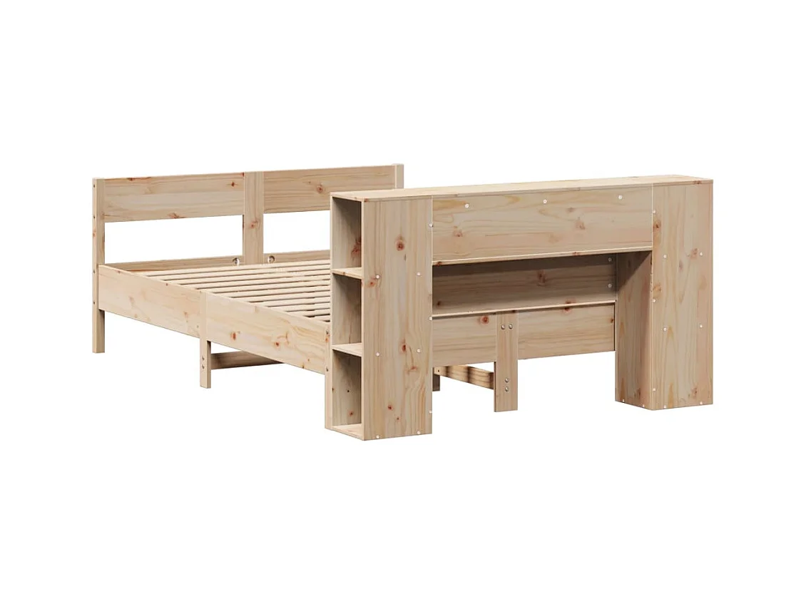 Bed met boekenkast zonder matras massief grenenhout 140x190 cm