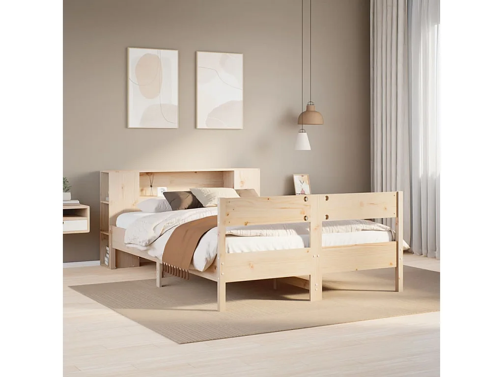 Cama con estantería sin colchón madera maciza de pino 140x190cm