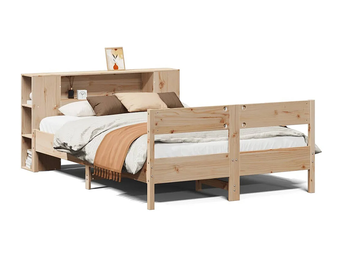 Cama con estantería sin colchón madera maciza de pino 140x190cm