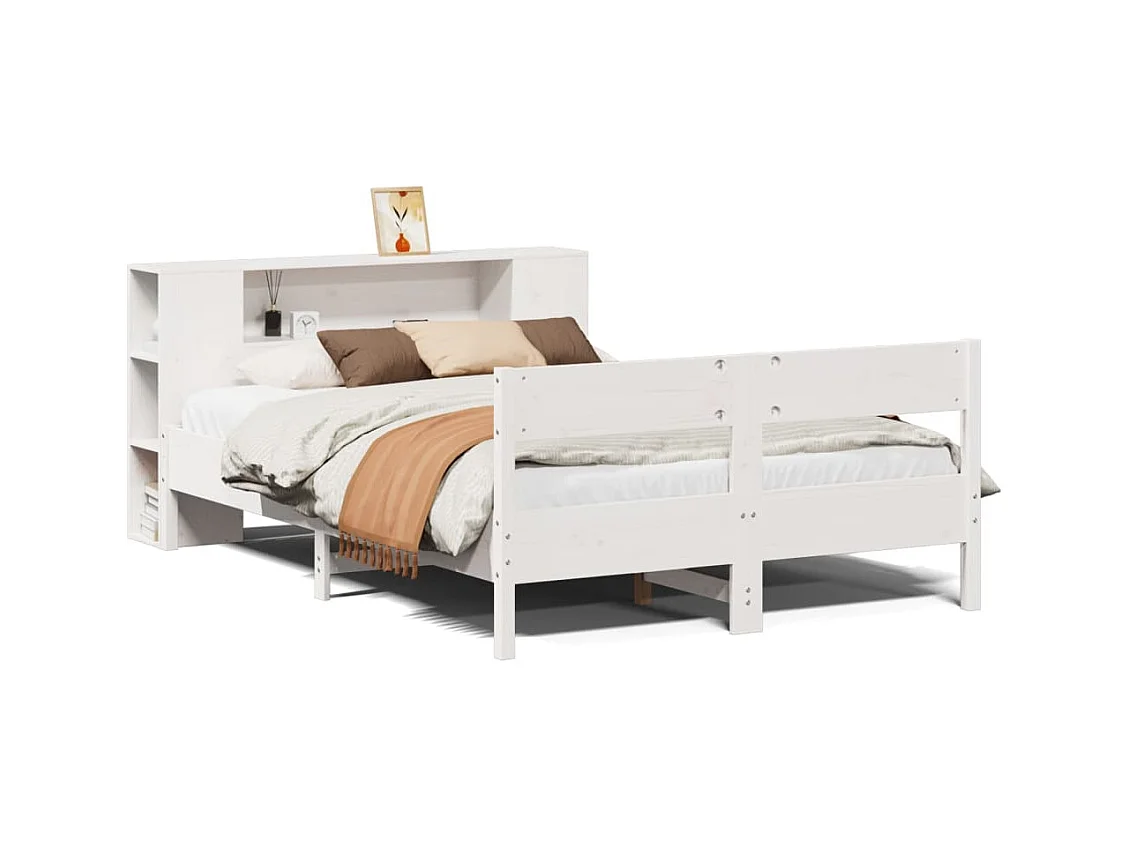 Bed met boekenkast zonder matras grenenhout wit 150x200 cm