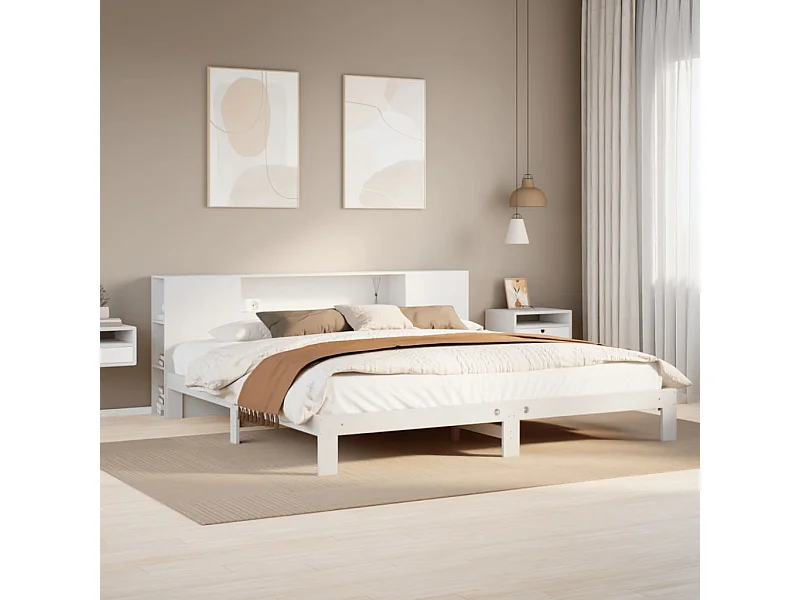 Bed met boekenkast zonder matras grenenhout wit 180x200 cm