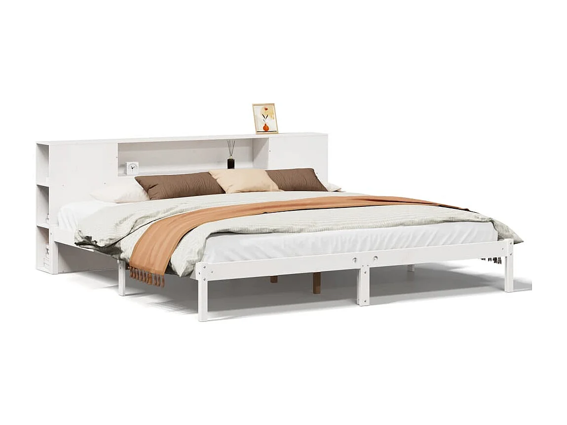 Cama com estante sem colchão 180x200 cm pinho maciço branco