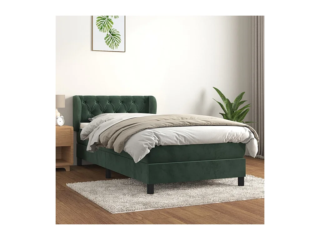 Cama box spring con colchón terciopelo verde oscuro 80x200 cm