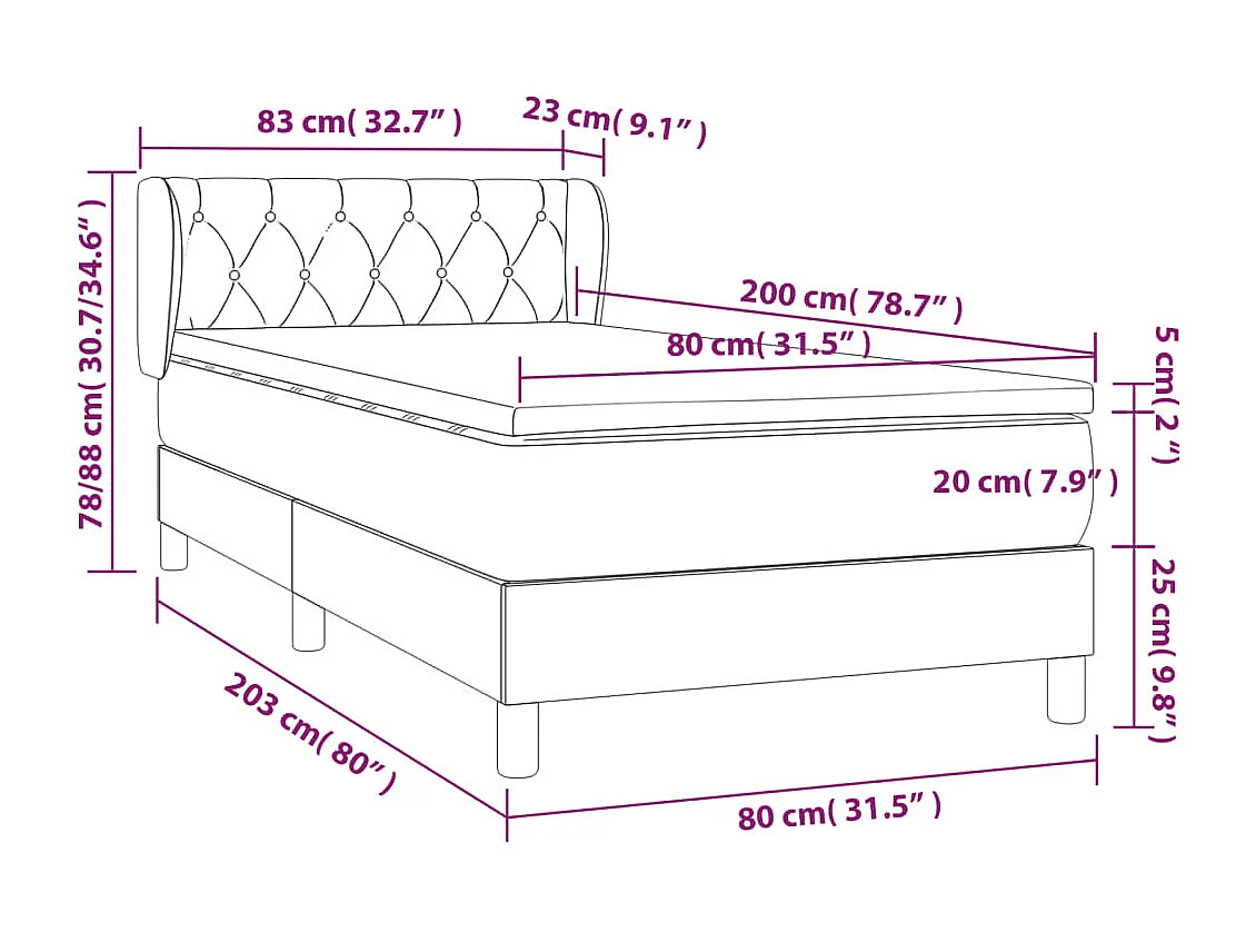 Cama box spring con colchón terciopelo verde oscuro 80x200 cm
