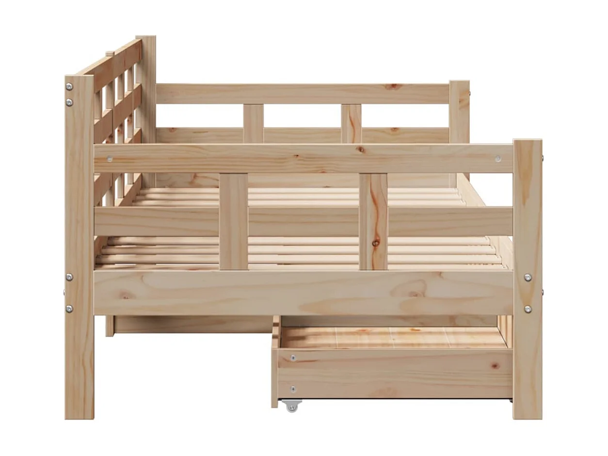 Sofá cama con cajones madera maciza de pino 80x200 cm