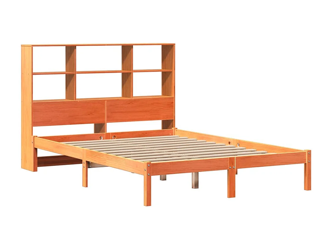 Bed met boekenkastukkenzonder matras grenenhout wasbruin 140x190 cm