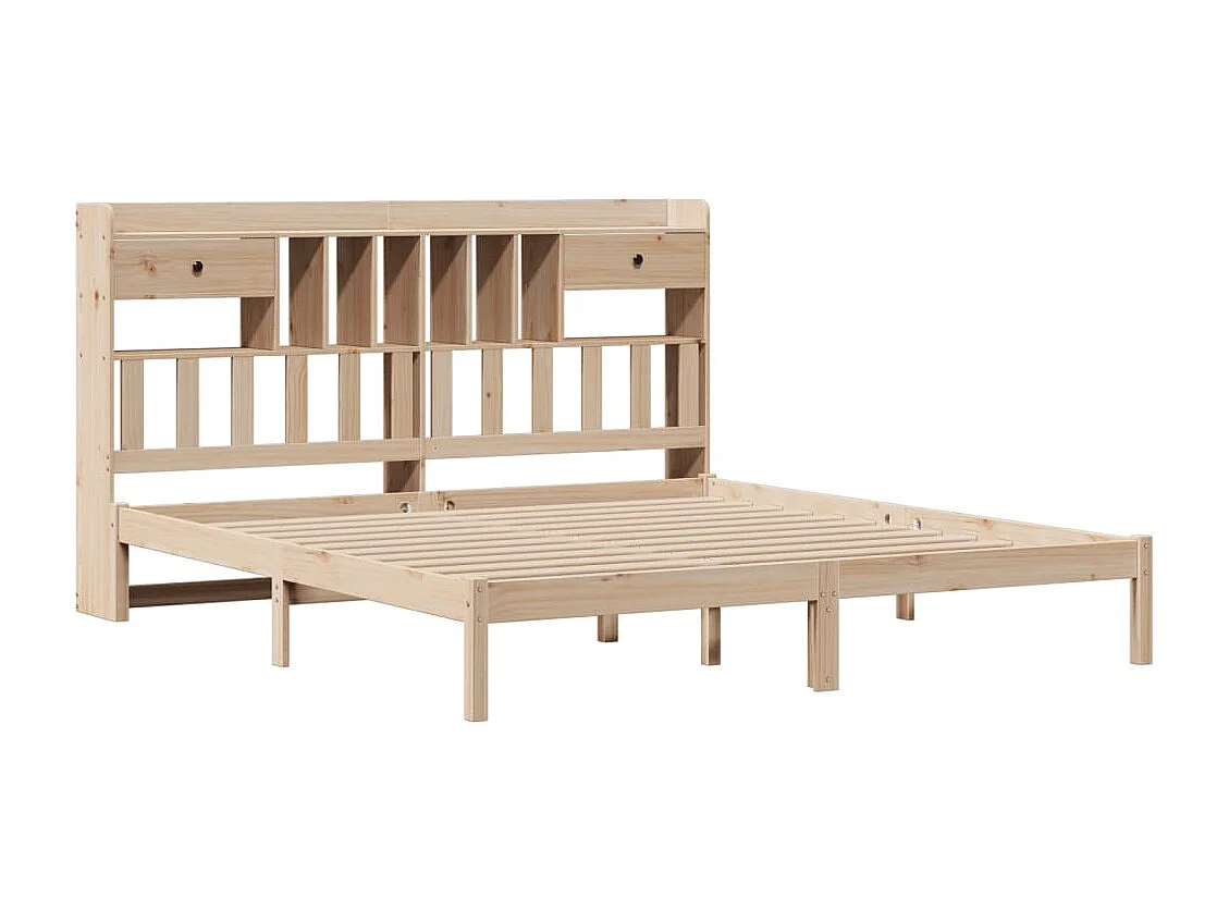 Lit bibliothèque sans matelas 200x200 cm bois massif de pin