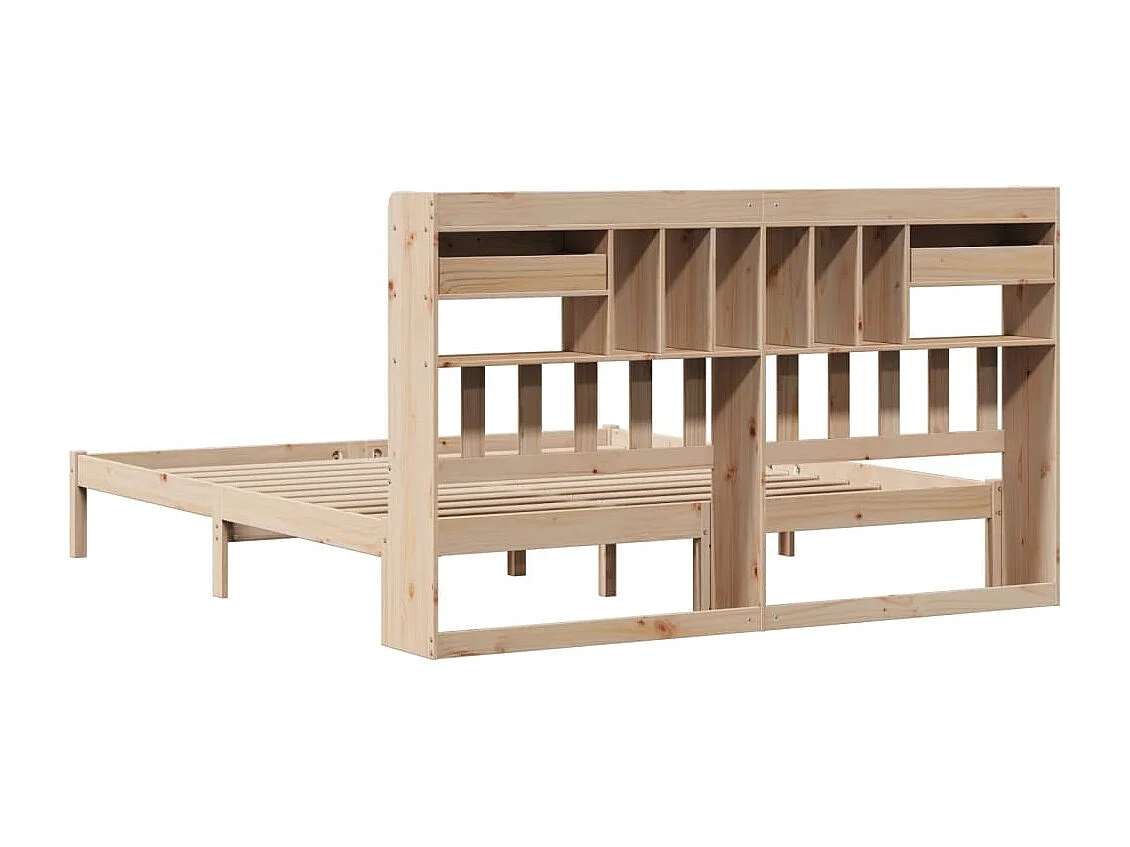 Lit bibliothèque sans matelas 200x200 cm bois massif de pin