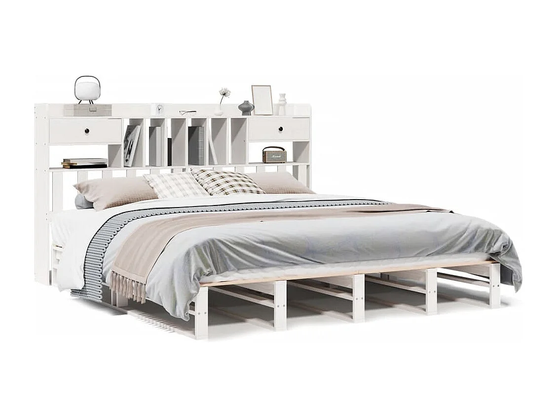Cama com estante sem colchão 180x200 cm pinho maciço branco