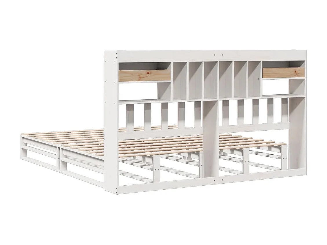 Cama con estantería sin colchón madera maciza blanca 180x200 cm