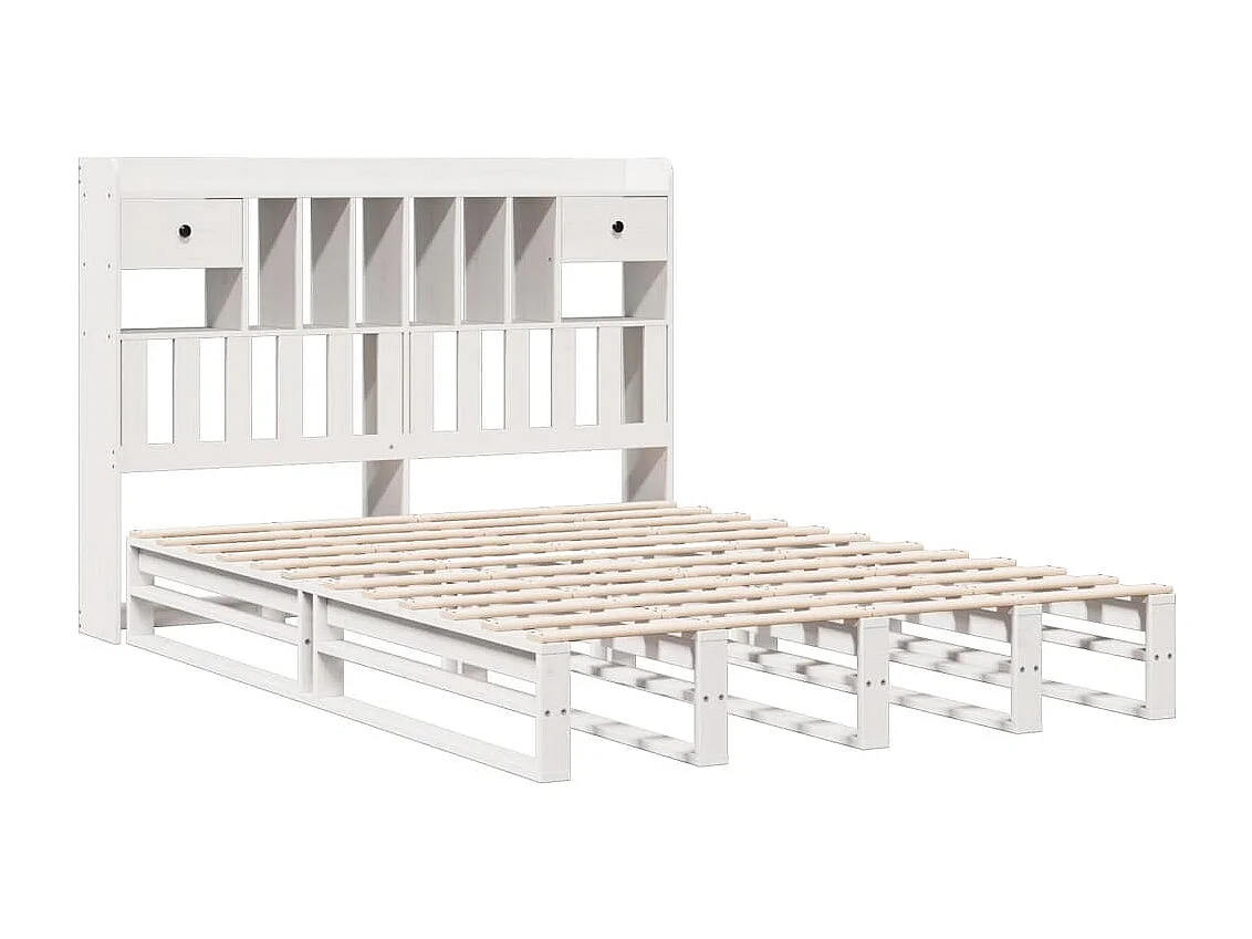Cama con estantería sin colchón madera maciza blanca 160x200 cm