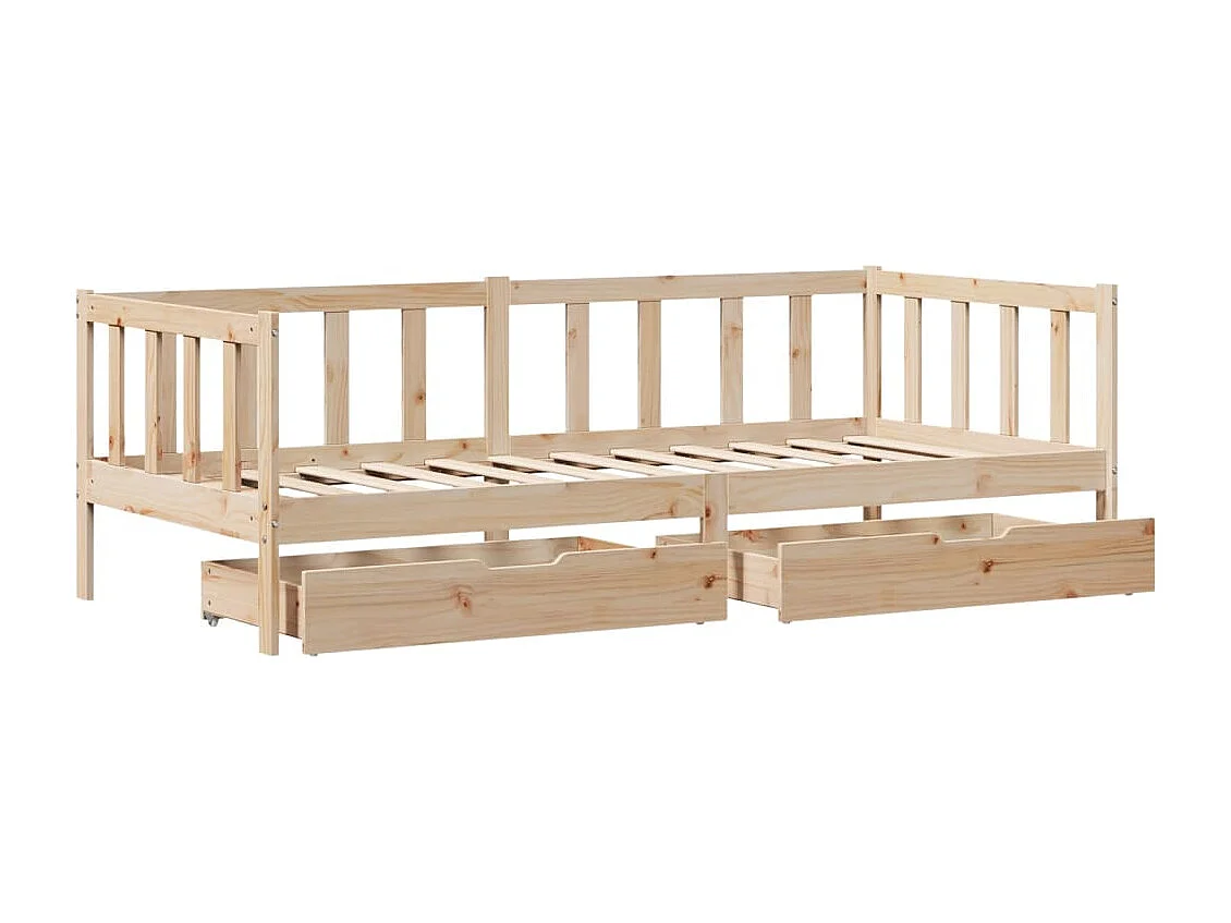 Sofá cama con cajones madera maciza de pino 90x200 cm