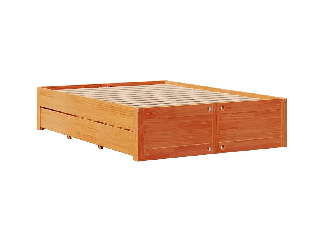 Bed met boekenkast zonder matras grenenhout wasbruin 140x190 cm