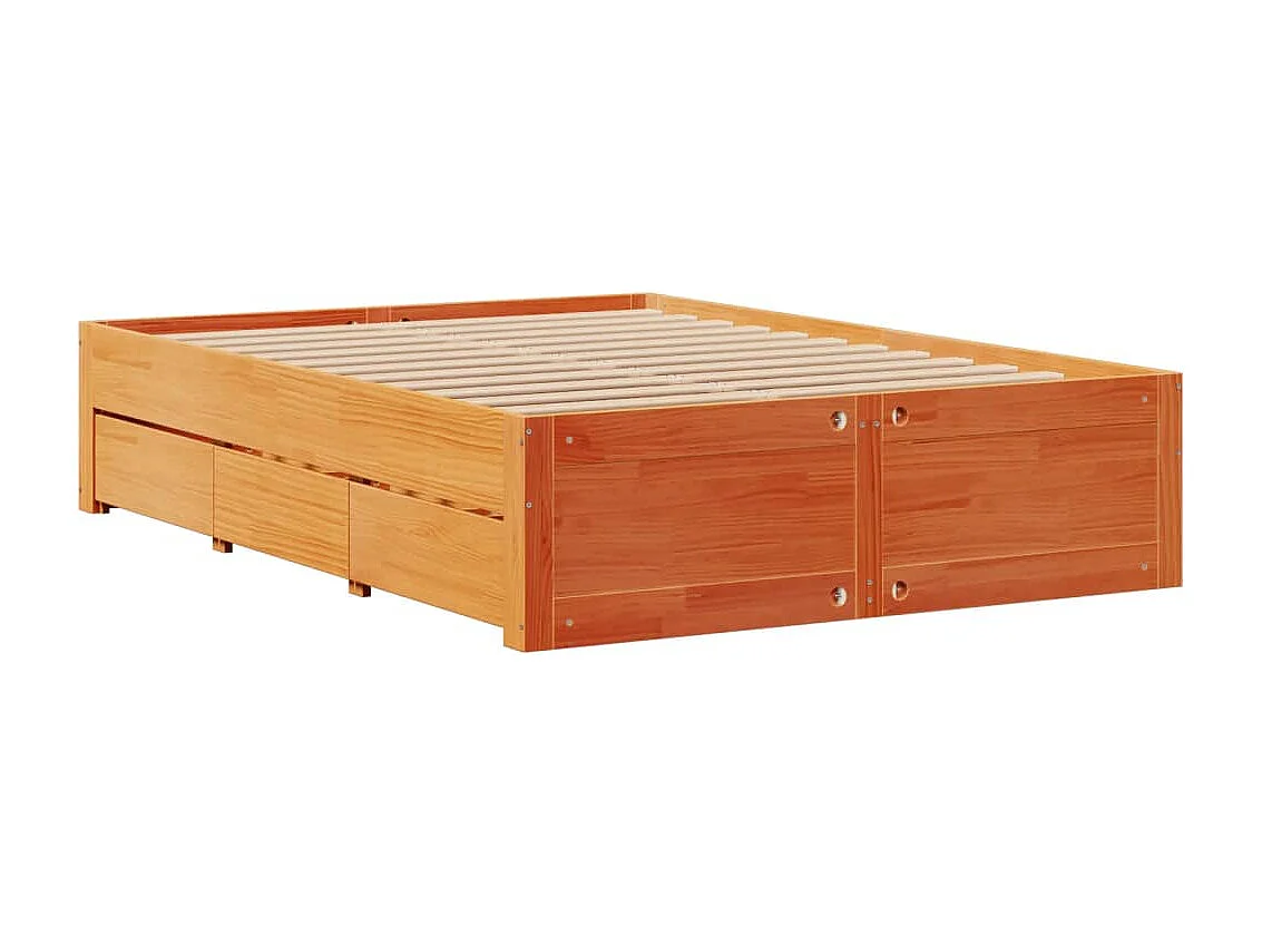 Cama con estantería sin colchón madera maciza marrón 140x190 cm