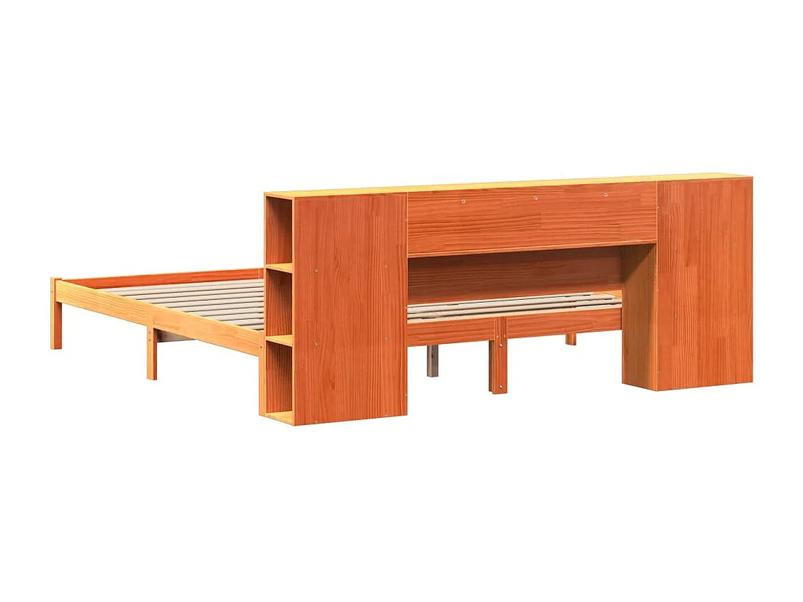 Cama con estantería sin colchón madera maciza marrón 180x200cm