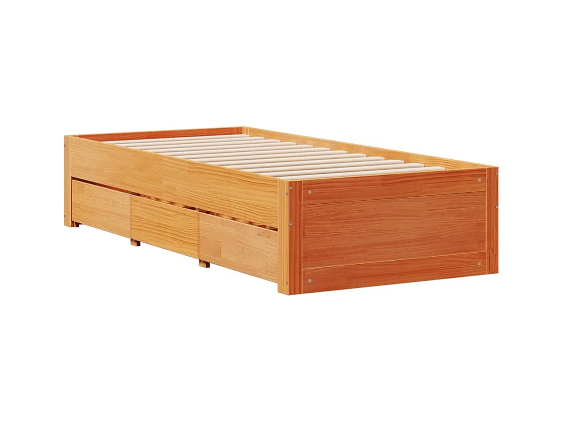 Bed met boekenkast zonder matras grenenhout wasbruin 75x190 cm