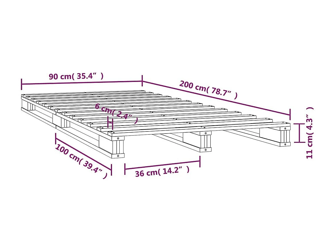 Cama de palets madera maciza de pino blanco 90x200 cm
