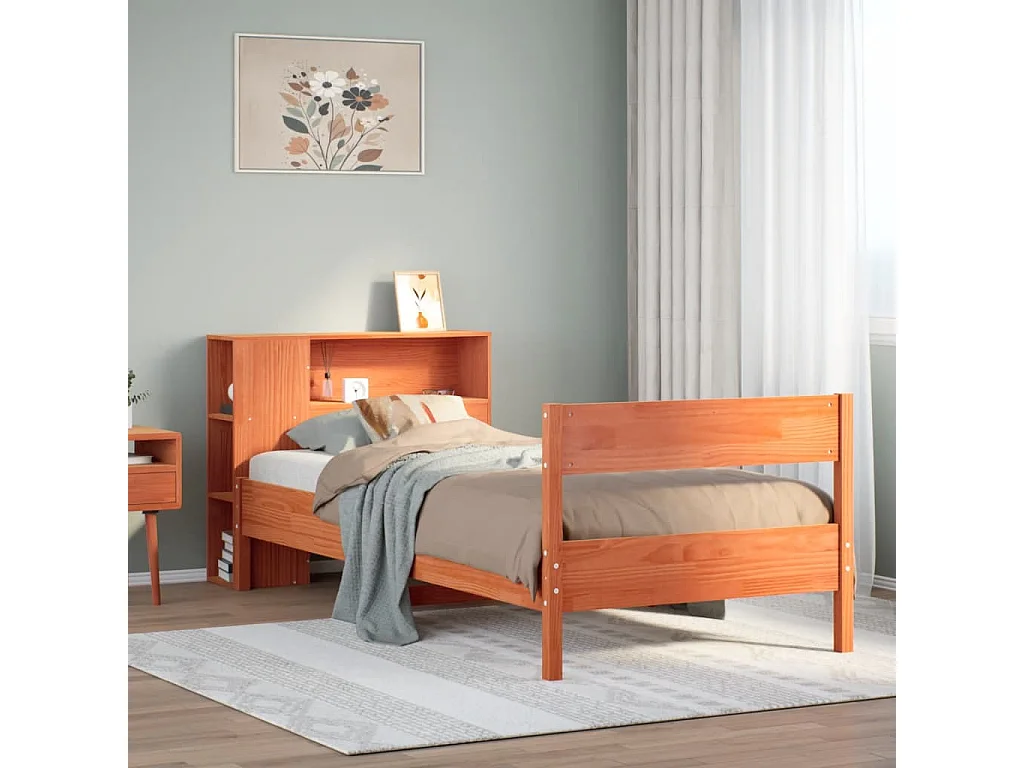 Bed met boekenkastukkenzonder matras grenenhout wasbruin 75x190 cm