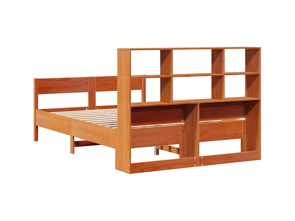 Bed met boekenkast zonder matras grenenhout wasbruin 135x190 cm