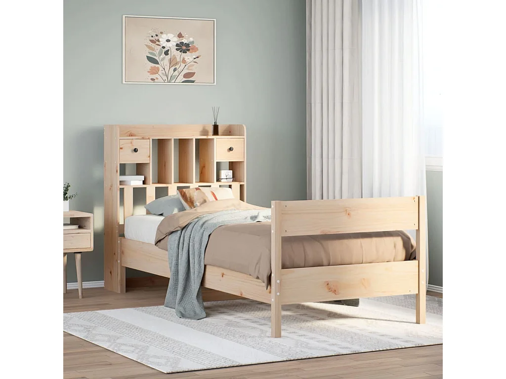 Cama con estantería sin colchón madera maciza de pino 90x190 cm