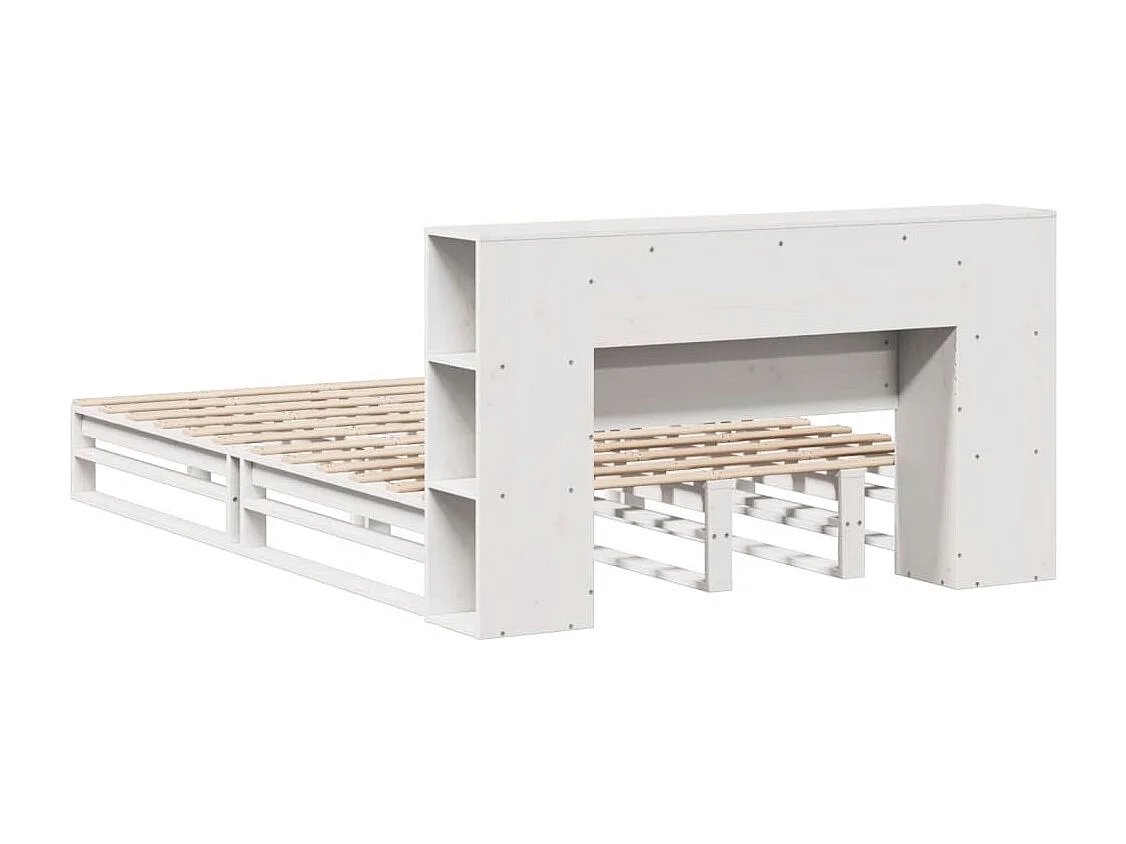 Bed met boekenkast zonder matras massief hout wit 135x190 cm