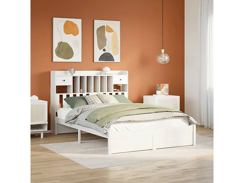 Cama com estante sem colchão 150x200 cm pinho maciço branco