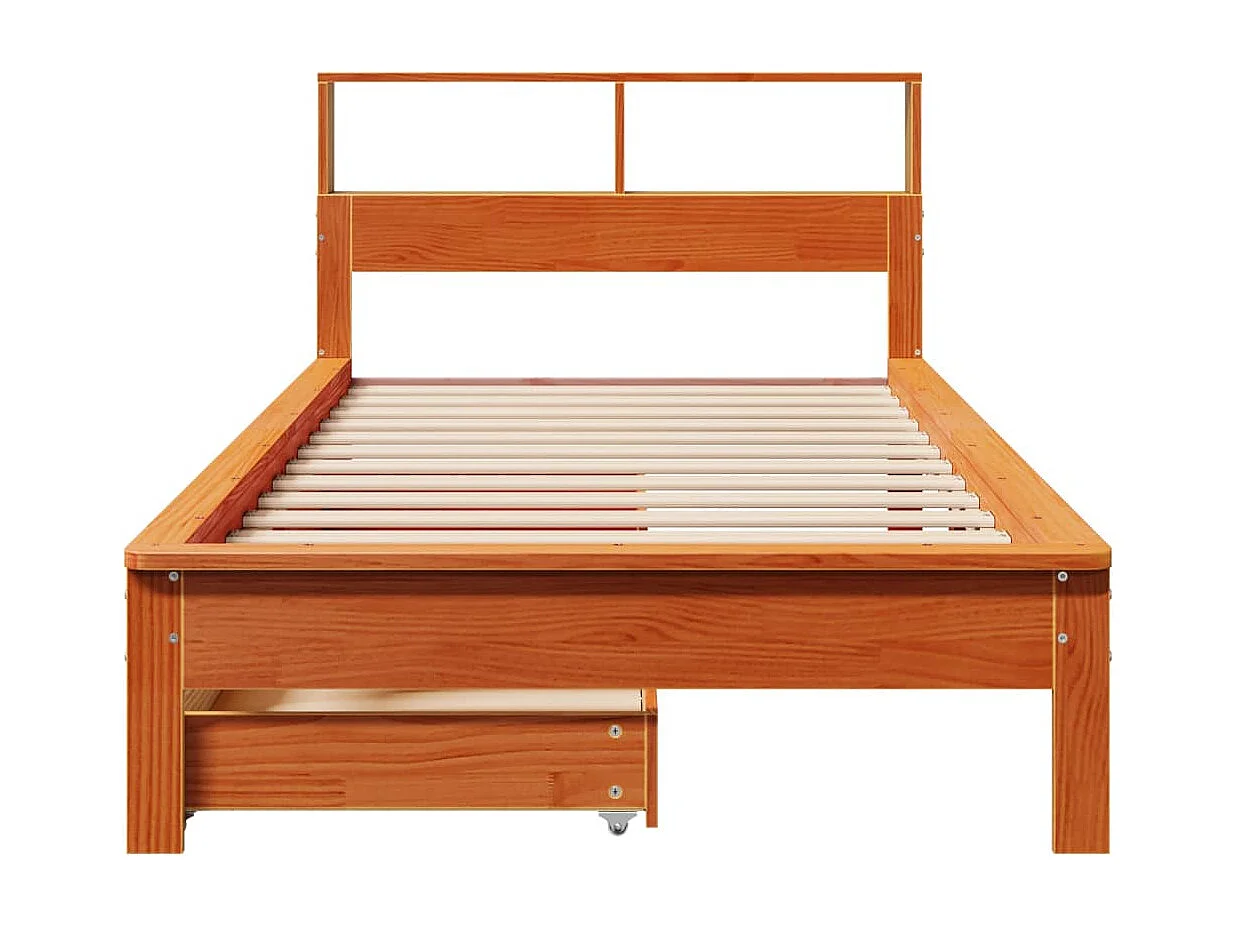 Cama con estantería sin colchón madera maciza marrón 100x200 cm