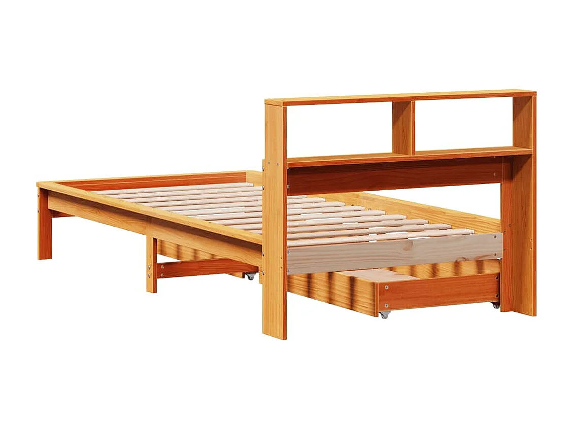 Lit bibliothèque sans matelas cire marron 100x200 cm pin massif