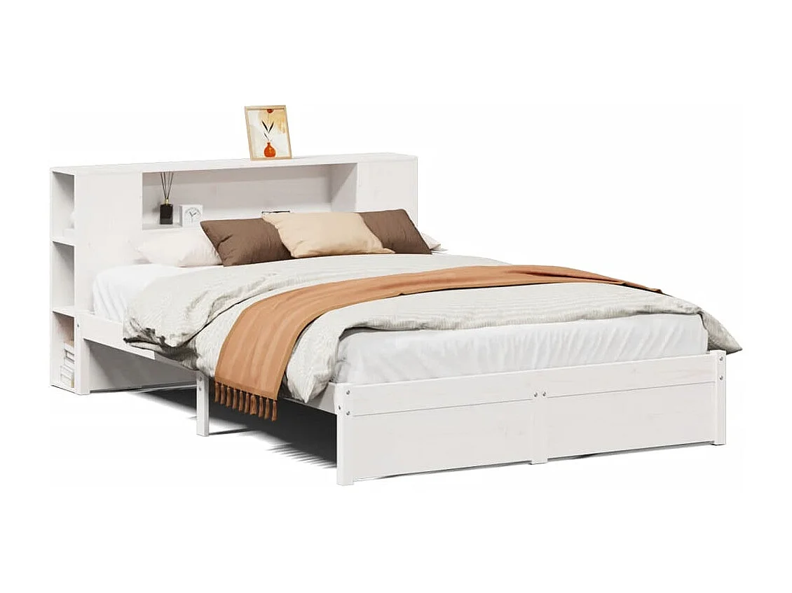 Cama com estante sem colchão 120x200 cm pinho maciço branco