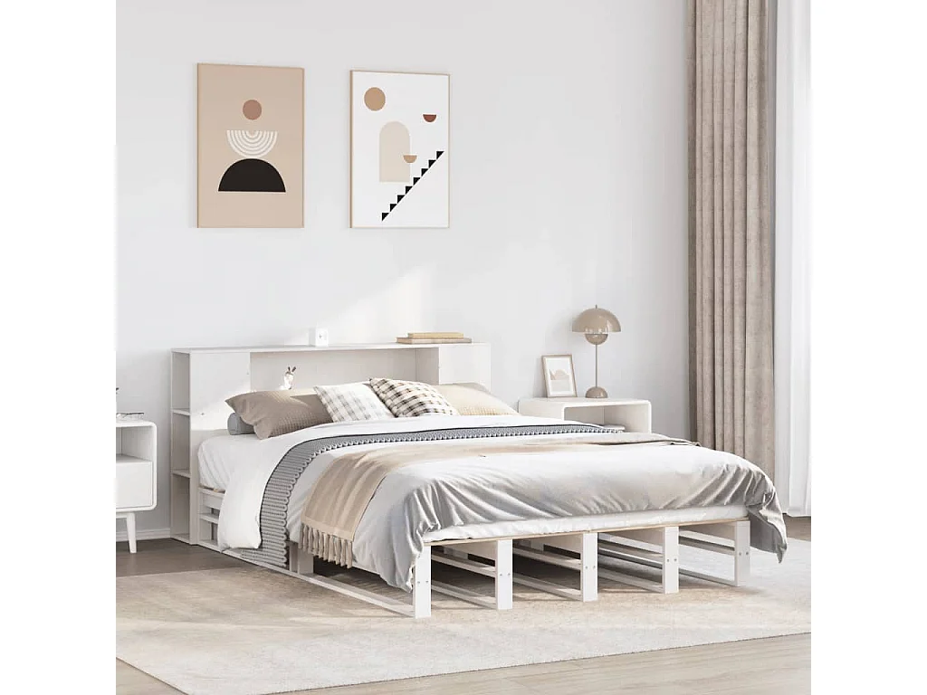 Cama com estante sem colchão 140x190 cm madeira maciça branco