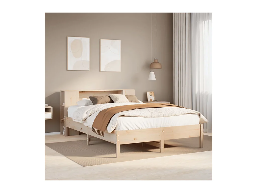 Cama con estantería sin colchón madera maciza de pino 120x190cm