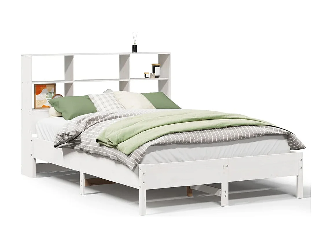 Cama con estantería sin colchón madera maciza blanca 140x200 cm