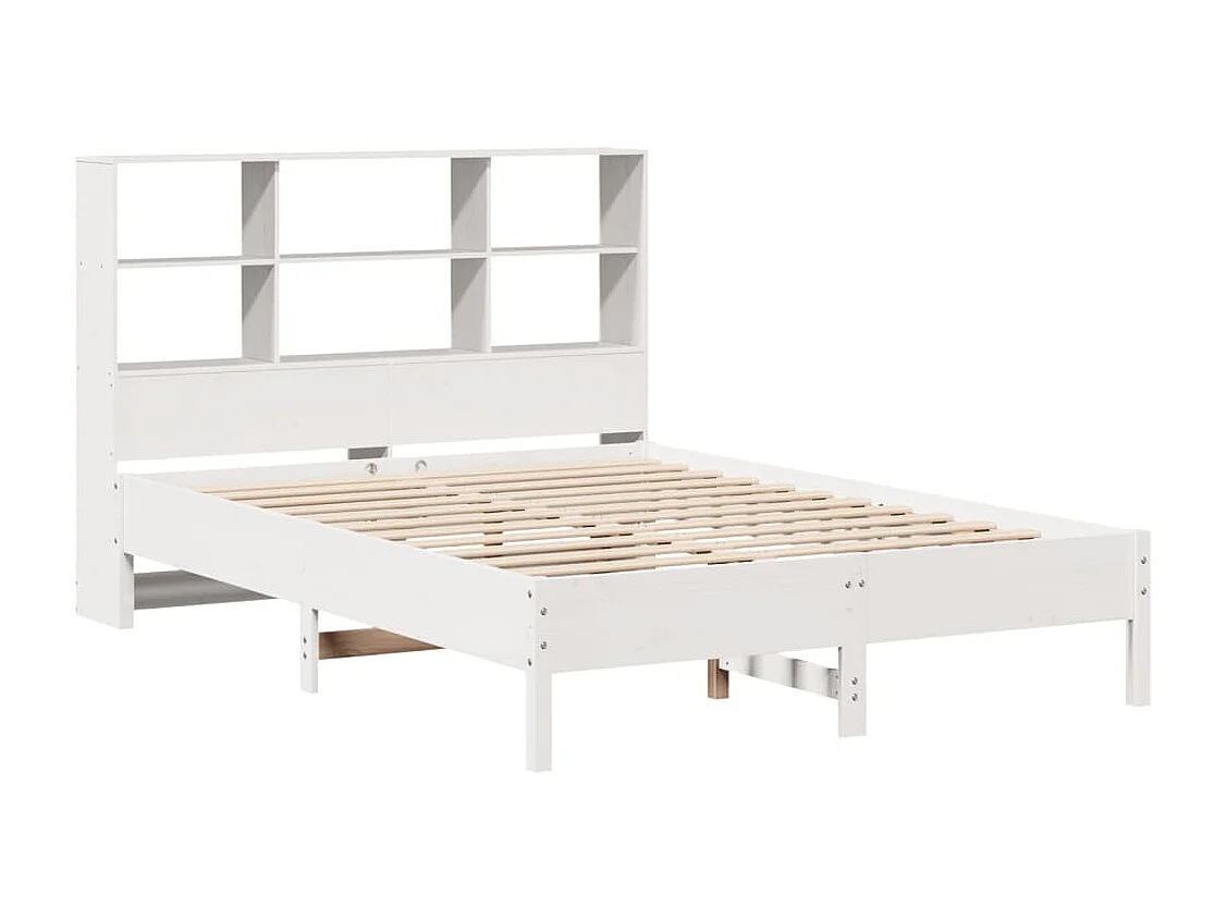 Cama con estantería sin colchón madera maciza blanca 140x200 cm