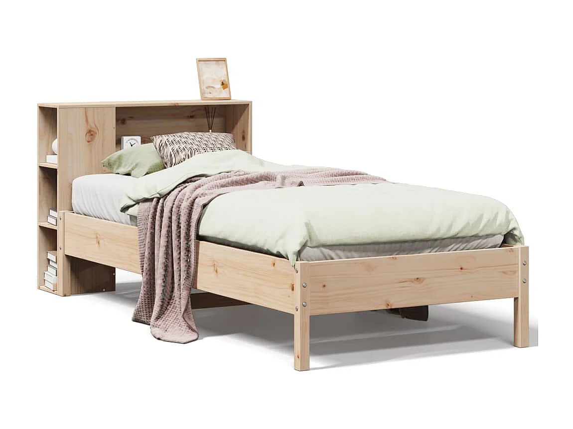 Cama con estantería sin colchón madera maciza de pino 100x200cm