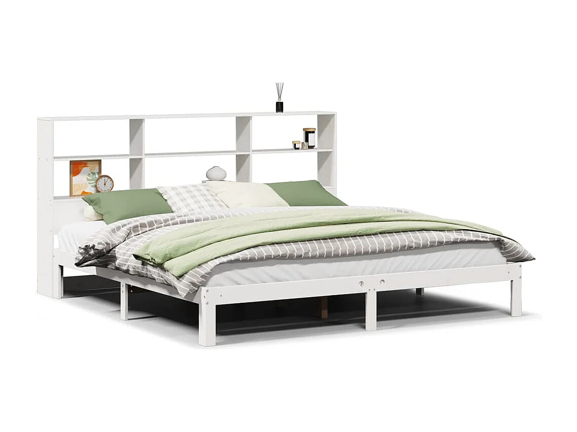 Cama com estante sem colchão 180x200 cm pinho maciço branco