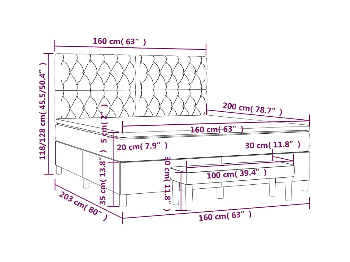 Cama box spring con colchón terciopelo azul oscuro 160x200 cm