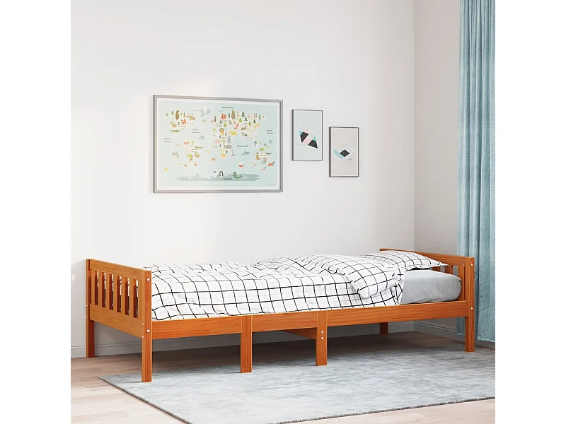 Cama para niños sin colchón madera maciza pino marrón 90x200 cm