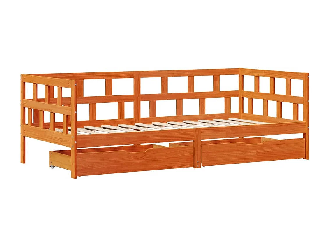 Sofá-cama com gavetas 90x200 cm madeira de pinho castanho cera