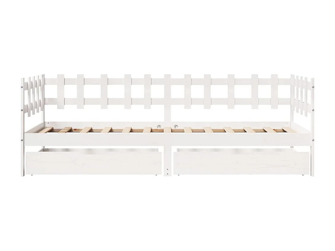 Sofá cama con cajones madera maciza de pino blanca 90x190 cm