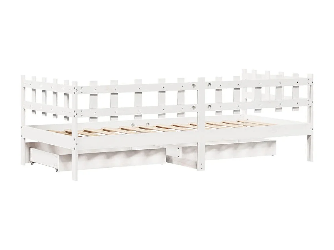 Sofá cama con cajones madera maciza de pino blanca 90x190 cm